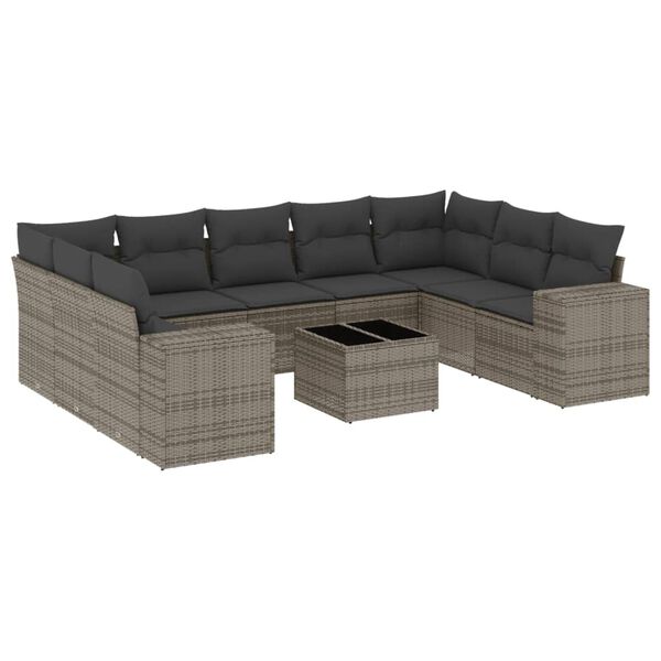 vidaXL 10-tlg. Garten-Sofagarnitur mit Kissen Grau Poly Rattan