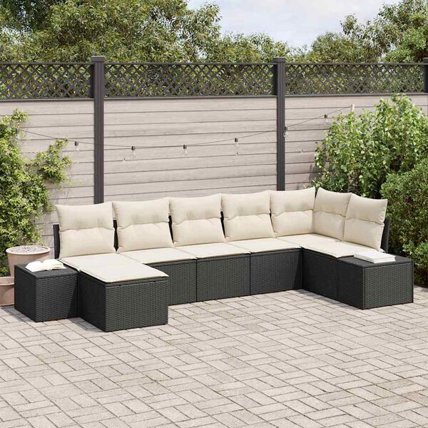 vidaXL Garten-Sofa-Set mit Kissen 7 pcs Schwarz Poly-Rattan
