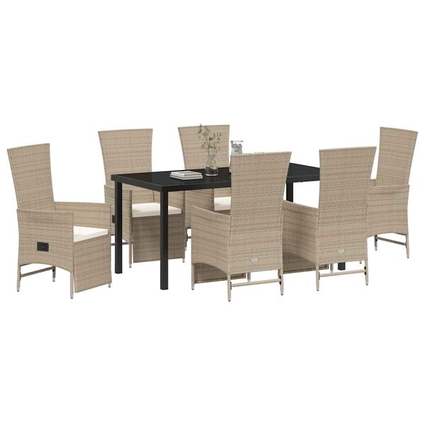 vidaXL Garten Essgruppe mit Kissen 7 pcs Beige Poly-Rattan