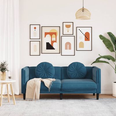vidaXL Sofa mit Kissen 2-Sitzer Blau Samt