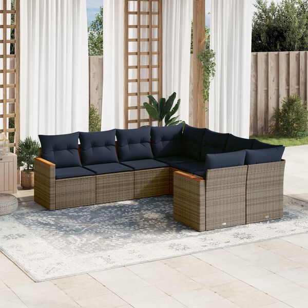 vidaXL 8-teiliges Gartensofa-Set mit Kissen, grau, Polyrattan