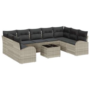 vidaXL Sofa Set mit Kissen 10 pcs Hellgrau Poly Rattan