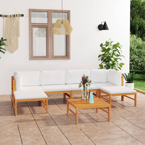 vidaXL 7-tlg. Garten-Lounge-Set mit Creme Kissen Massivholz Teak