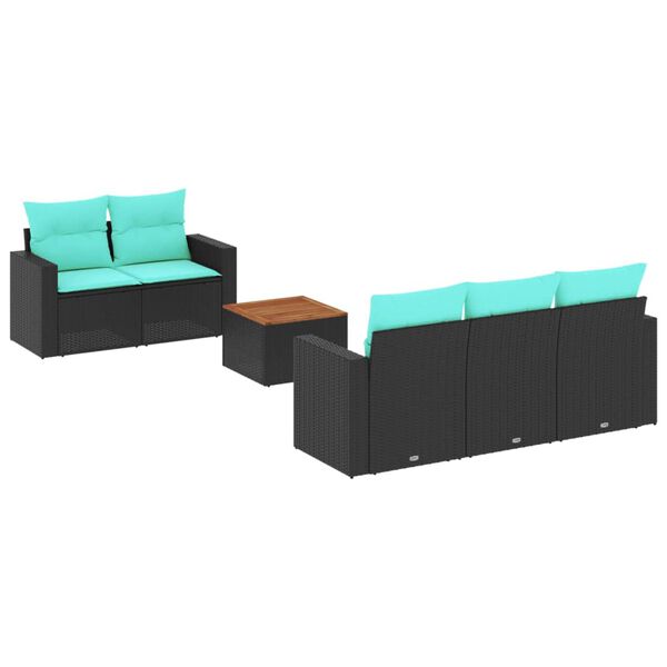 vidaXL 6-tlg. Garten-Sofagarnitur mit Kissen Schwarz Poly Rattan