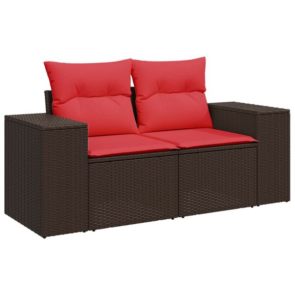 vidaXL 7-teiliges Gartensofa-Set mit Kissen, braun, Polyrattan