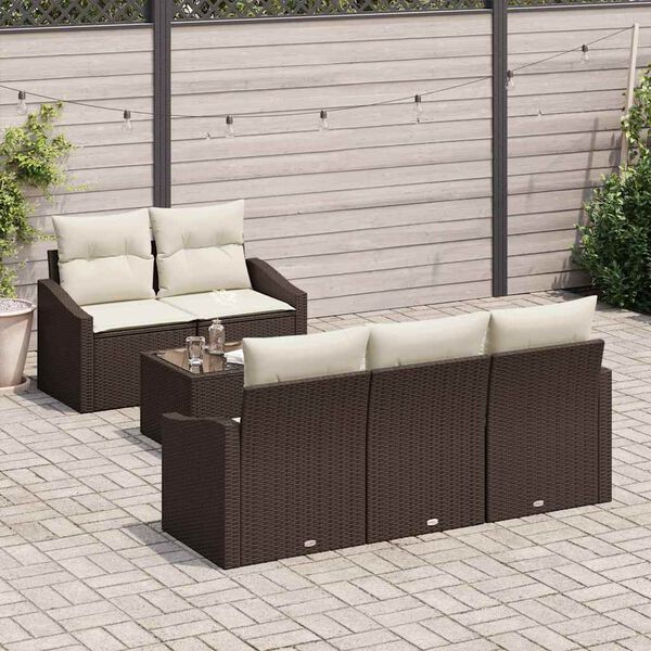 vidaXL Sofa Set mit Kissen 6 pcs Braun und Creme Poly-Rattan