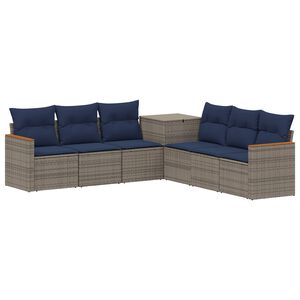 vidaXL Sofa Set 7 stk. Grau und Marineblau Polyrattan und Stahl