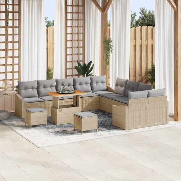vidaXL Garten-Sofa-Set mit Kissen 13 pcs Beige Poly Rattan