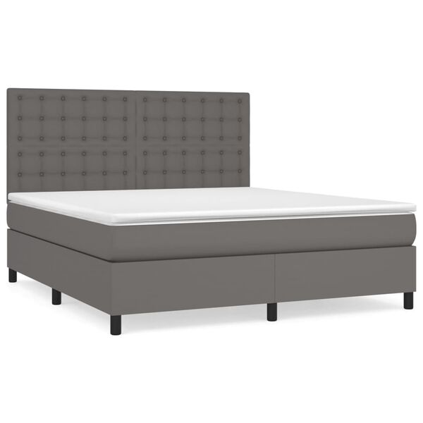 vidaXL Boxspringbett mit Matratze Grau 160x200 cm Kunstleder