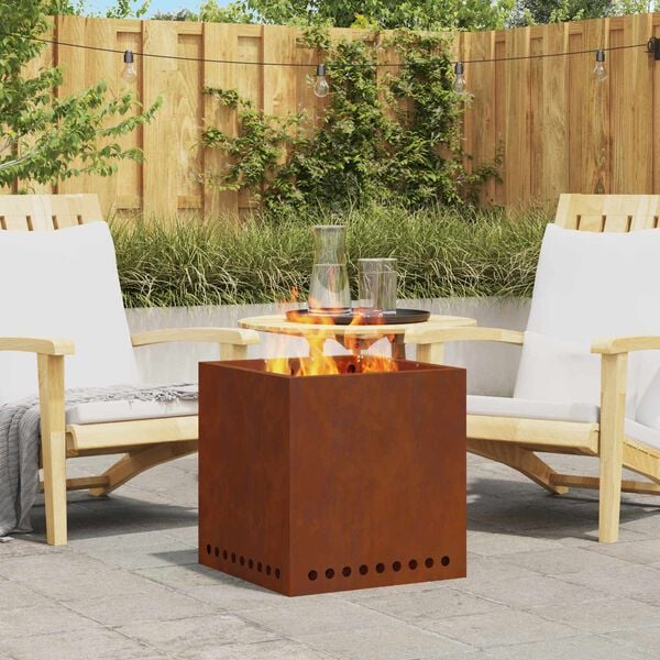 vidaXL Rauchfreier Feuerkorb Braun 48 x 48 x 50 cm Wetterfeststahl