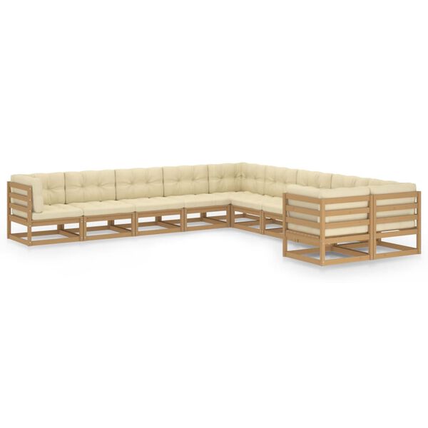 vidaXL 10-tlg. Garten-Lounge-Set mit Kissen Honigbraun Massivholz