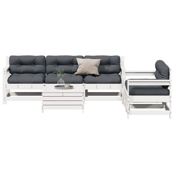 vidaXL 6-tlg. Garten-Lounge-Set mit Kissen Wei&szlig; Massivholz Kiefer