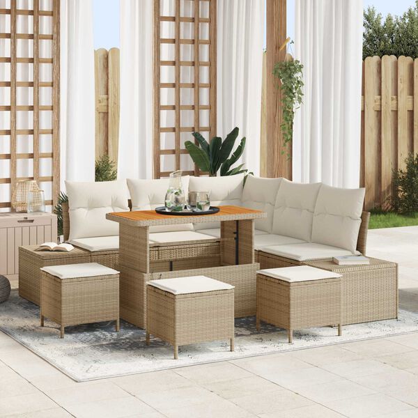 vidaXL Garten-Sofa-Set mit Speicher 8 pcs Beige Poly Rattan