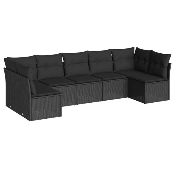 vidaXL 7-tlg. Garten-Sofagarnitur mit Kissen Schwarz Poly Rattan