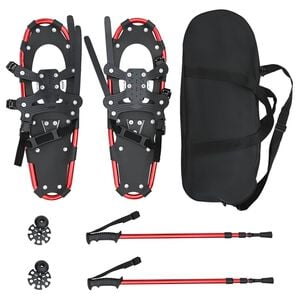 vidaXL 3 in 1 Schneeschuhe mit Wanderst&ouml;cken Rot und Schwarz