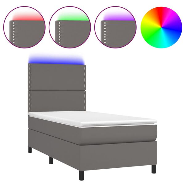 vidaXL Boxspringbett mit Matratze & LED Grau 100x200 cm Kunstleder