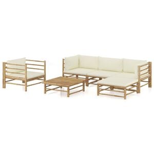 vidaXL 6-tlg. Garten-Lounge-Set mit Cremewei&szlig;en Kissen Bambus