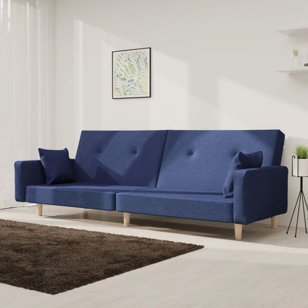 vidaXL Schlafsofa 2-Sitzer mit 2 Kissen Blau Stoff