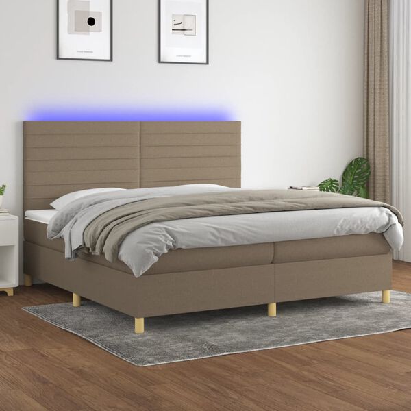 vidaXL Boxspringbett mit Matratze & LED Taupe 200x200 cm Stoff