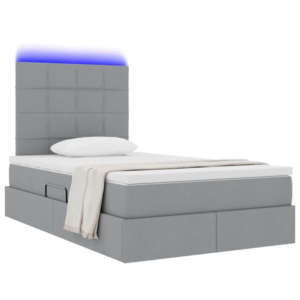 vidaXL Bett mit Stauraum und LED Hellgrau 120 x 200 cm Polyester