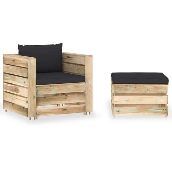 vidaXL 2-tlg. Garten-Lounge-Set mit Kissen Gr&uuml;n Impr&auml;gniertes Holz