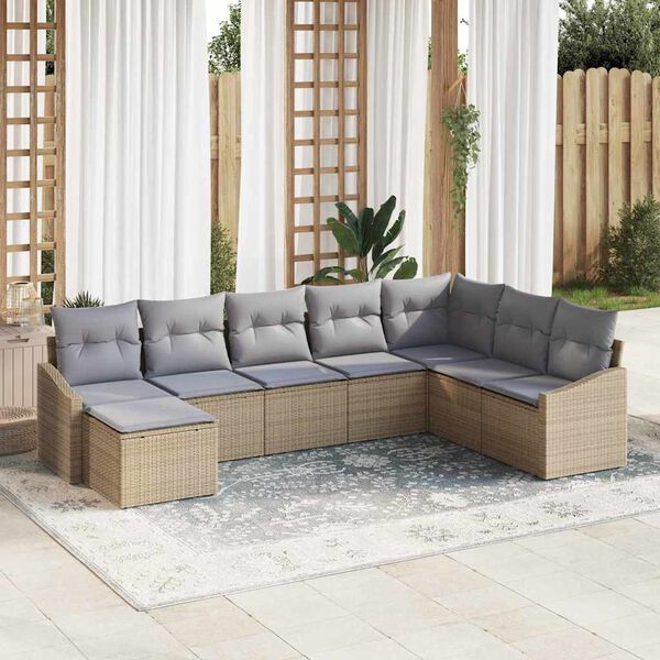 vidaXL Sofa Set mit Kissen 8 pcs Beige Poly-Rattan
