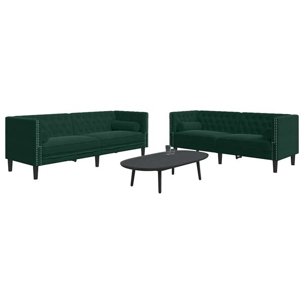 vidaXL 2-tlg. Chesterfield-Sofa-Set mit Nackenrollen Dunkelgrün Samt