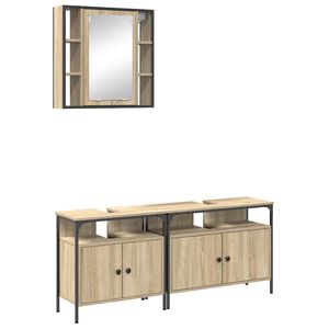 vidaXL Badezimmerm&ouml;bel-Set mit Regal mit T&uuml;r 3 pcs Braun Holzwerkstoff