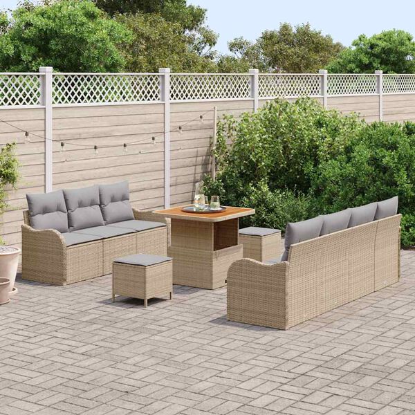 vidaXL Garten-Sofa-Set mit Kissen mit Kissen 10 pcs Beige und Hellgrau