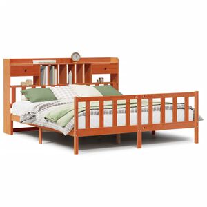 vidaXL Massivholzbett mit Regal ohne Matratze Wachsbraun 200x200 cm
