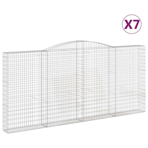 vidaXL Gabionen mit Hochbogen 7 Stk. 400x30x180/200cm Verzinktes Eisen