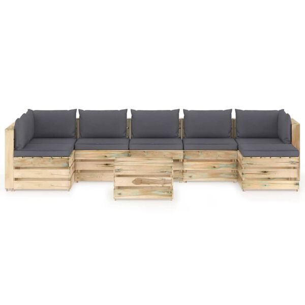 vidaXL 8-tlg. Garten-Lounge-Set mit Kissen Gr&uuml;n Impr&auml;gniertes Holz