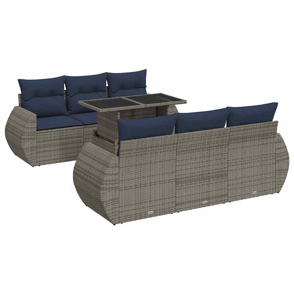 vidaXL 7-tlg. Garten-Sofagarnitur mit Kissen Grau Poly Rattan Akazie