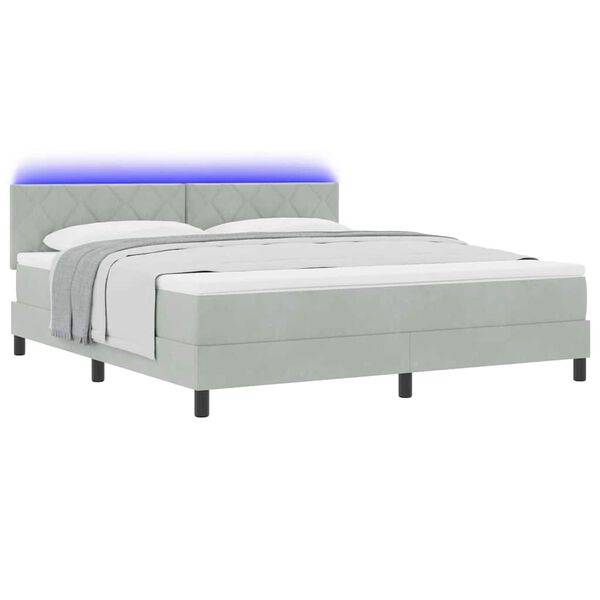 vidaXL LED Boxspringbett mit Matratze Hellgrau 180 x 200 cm Samt
