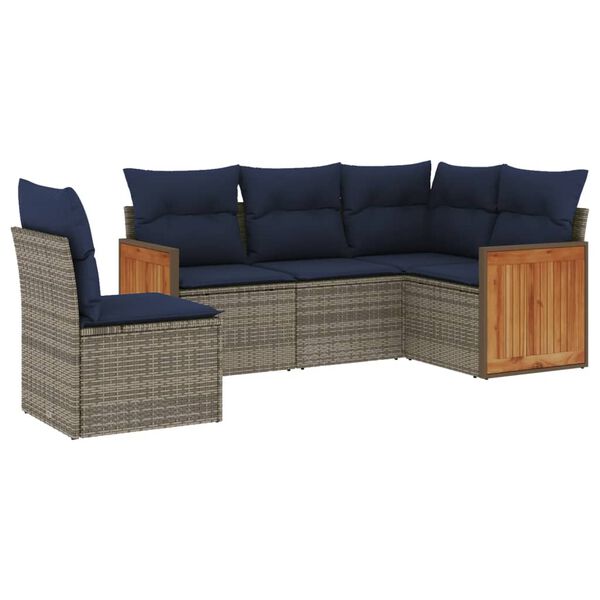 vidaXL 5-teiliges Gartensofa-Set mit Kissen, grau, Polyrattan