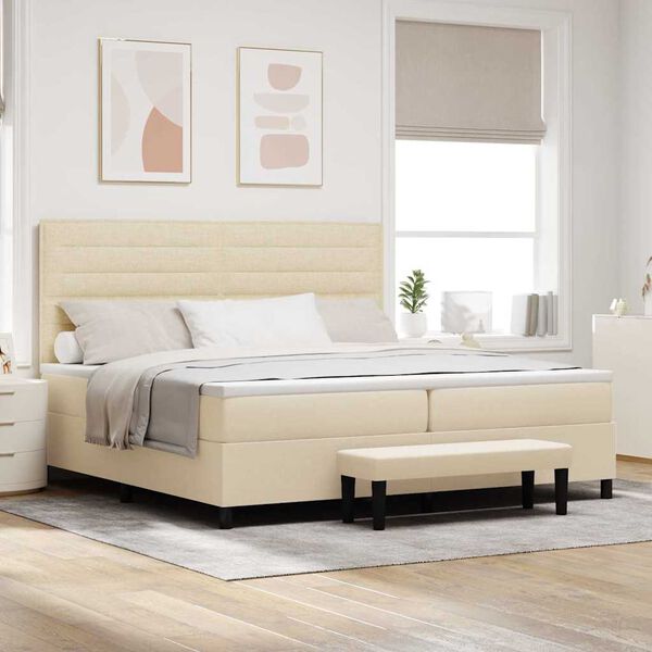 vidaXL Boxspringbett mit Matratze Creme 200 x 200 cm Stoff