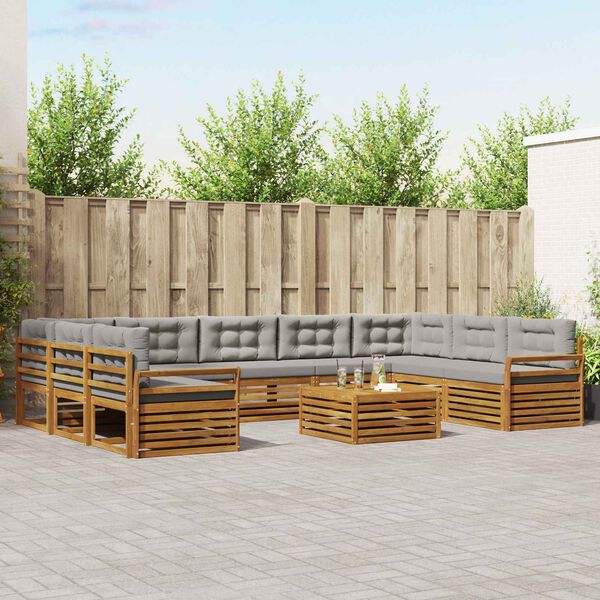 vidaXL Sofagarnituren 10 pcs Nat&uuml;rlich und Hellgrau Massivholz Akazie