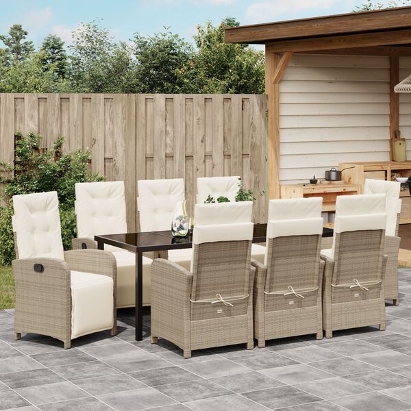 vidaXL Garten Essgruppe mit Kissen 9 pcs Beige Poly-Rattan