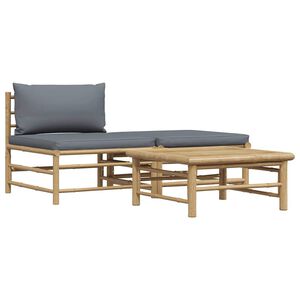 vidaXL 3-tlg. Garten-Lounge-Set mit Dunkelgrauen Kissen Bambus