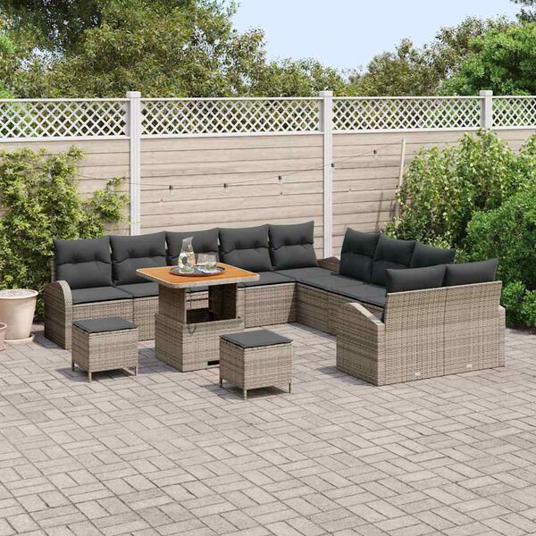 vidaXL Garten-Sofa-Set mit Kissen mit Speicher mit Kissen 13 pcs Grau
