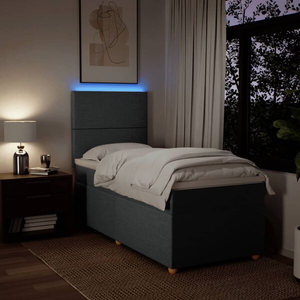 vidaXL Boxspringbett mit Matratze Dunkelgrau 90x190 cm Stoff