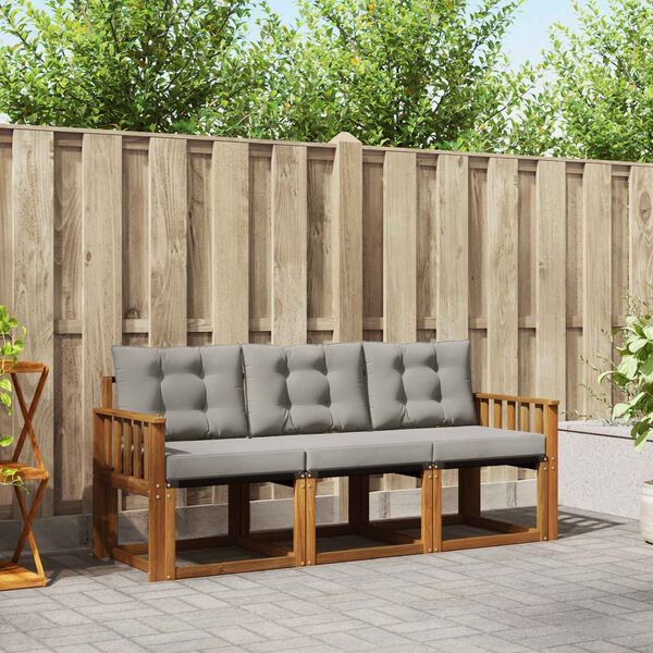 vidaXL Outdoor-Sofagarnitur mit Kissen 3 pcs Nat&uuml;rlich und Hellgrau