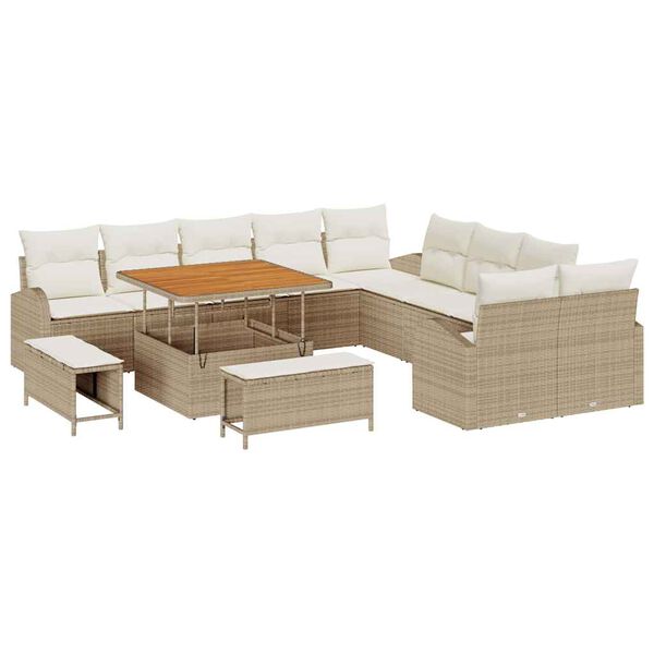vidaXL Gartensofa-set mit Kissen 13 pcs Beige Poly-Rattan