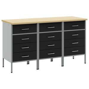 vidaXL Werkbank mit Speicher 3 Stk. Schwarz und Grau 150 x 55 x 85 cm