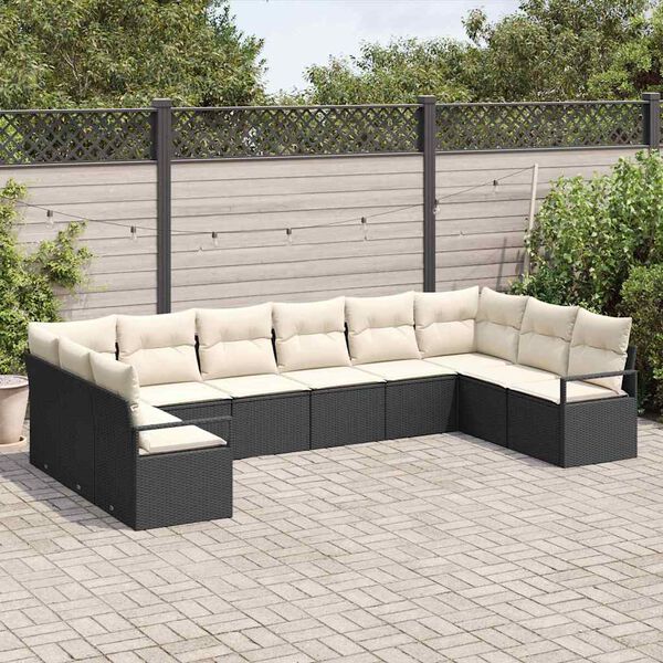 vidaXL Sofa Set mit Kissen 10 pcs Schwarz Poly-Rattan