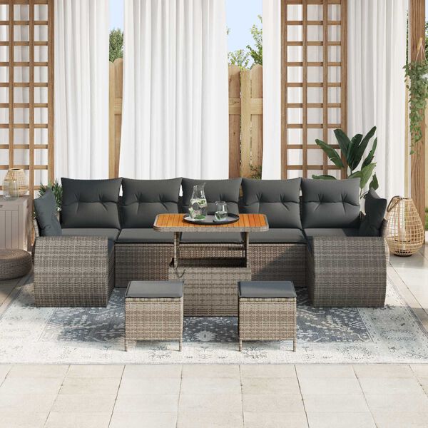 vidaXL Garten-Sofa-Set mit Kissen mit Speicher 10 pcs Grau