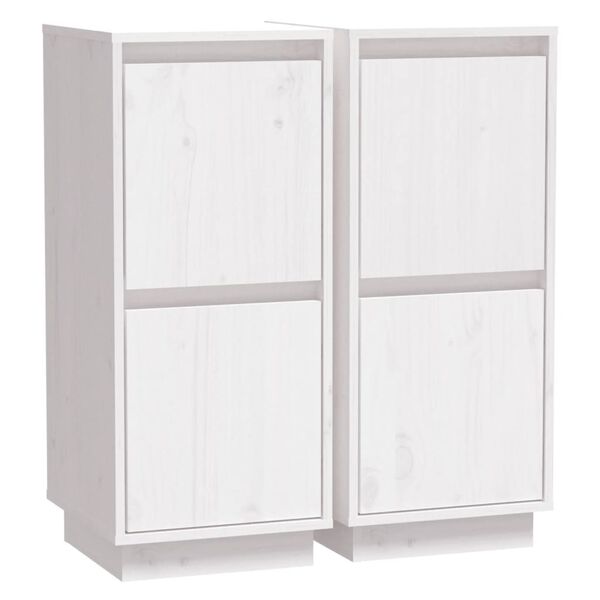 vidaXL Sideboards 2 Stk. Wei&szlig; 31,5x34x75 cm Massivholz Kiefer