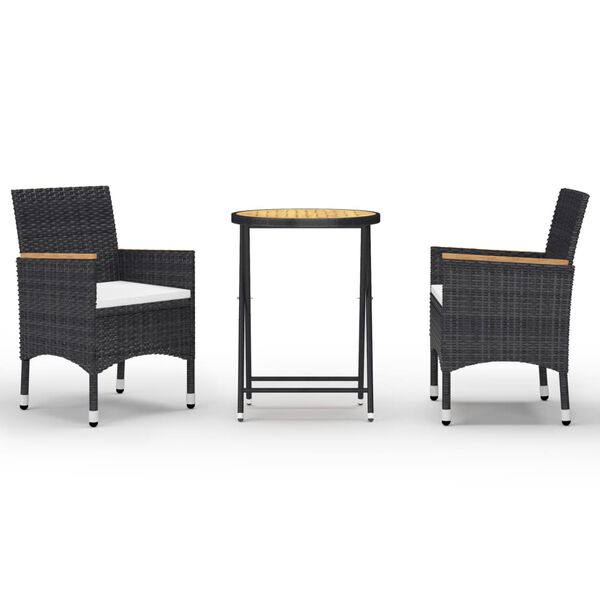 vidaXL 3-tlg. Bistro-Set Poly Rattan und Akazienholz Schwarz