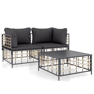 vidaXL 3-tlg. Garten-Lounge-Set mit Kissen Anthrazit Poly Rattan
