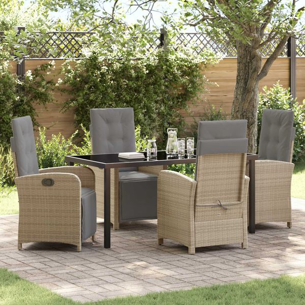 vidaXL Garten Essgruppe mit Kissen 5 pcs Beige Poly-Rattan